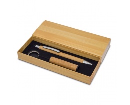 Bambusowy długopis i latarka w pudełku Pelak