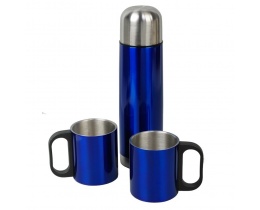 Metalowy termos Picnic 480 ml + 2 kubki, niebieski / srebrny - druga jakość